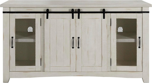 Rustic 65” Solid Wood TV Stand with Storage, All Antique White-0