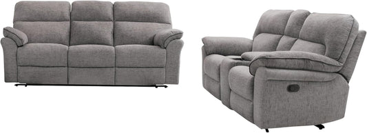 Lerona Fabric 2-Piece Recliner Sofa Set with Pillow Top Arms, Loveseat Console and Cupholders & Wireless Charging for Living Room, Bedroom, Office, Light Gray-0