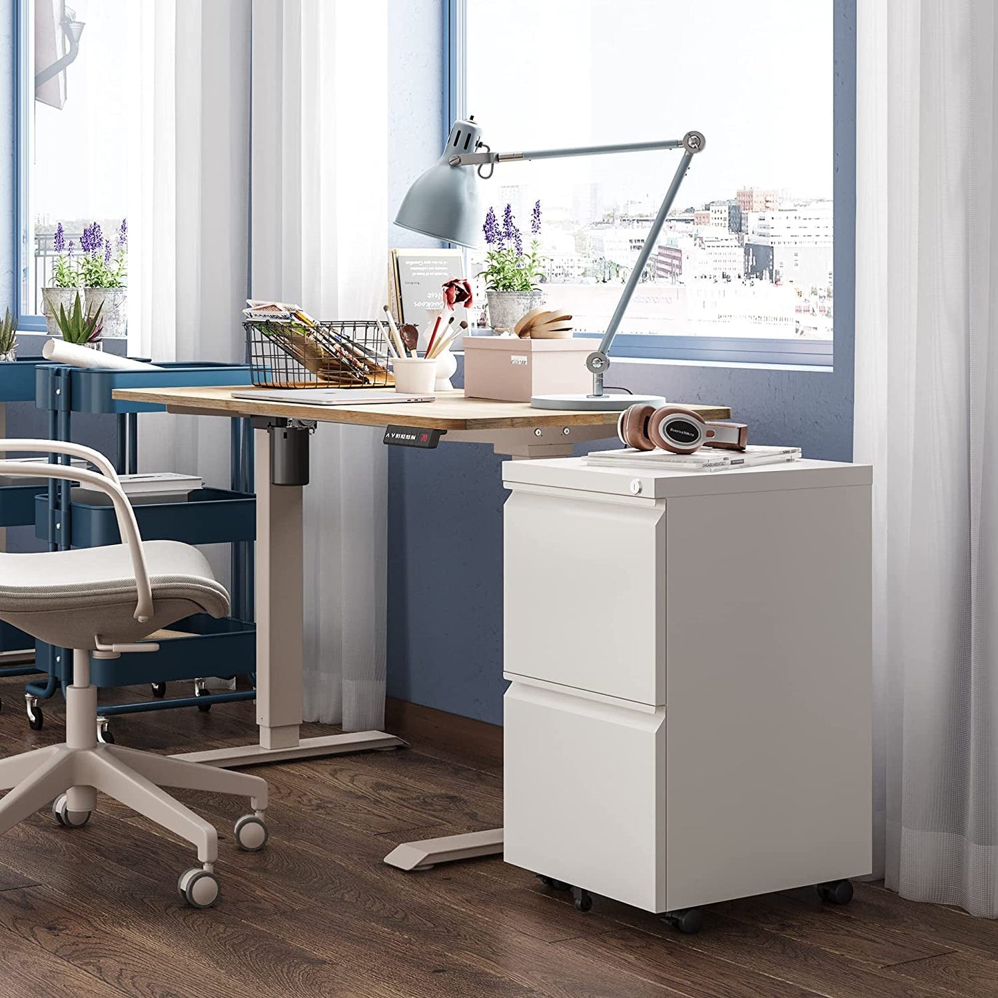 White Lockable Mobile File Cabinet - 2 Drawers-0