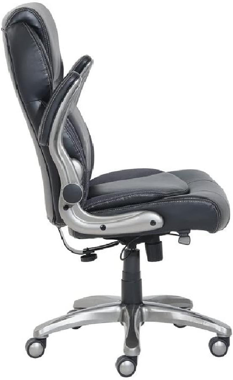 Ergonomic Office Chair, High-Back Bonded Leather with Flip-Up Arms and Lumbar Support, Black, 29.5"D X 27.5"W X 44.75"H-3