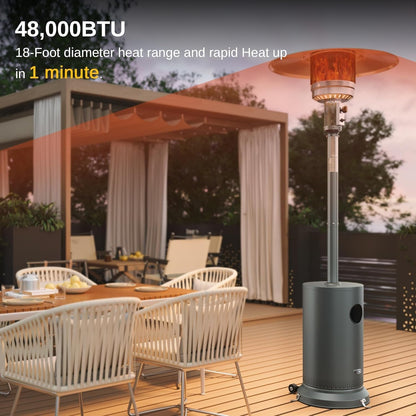 48,000 BTU Patio Heater for Outdoor Use with round Table Design, Double-Layer Stainless Steel Burner and Wheels, Outdoor Patio Heater for Home and Commercial, Gray, 31.9 X 31.9 X 86.6 Inches-1