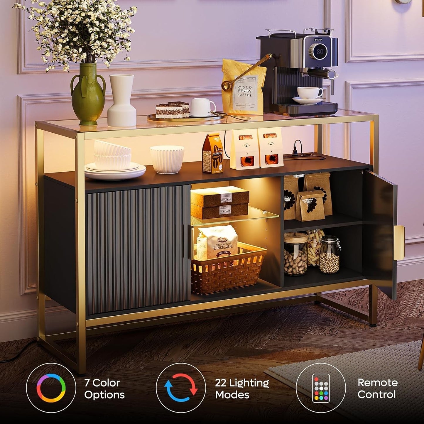 Classic Black 47 Inch Coffee Bar Cabinet With Power Outlet-3