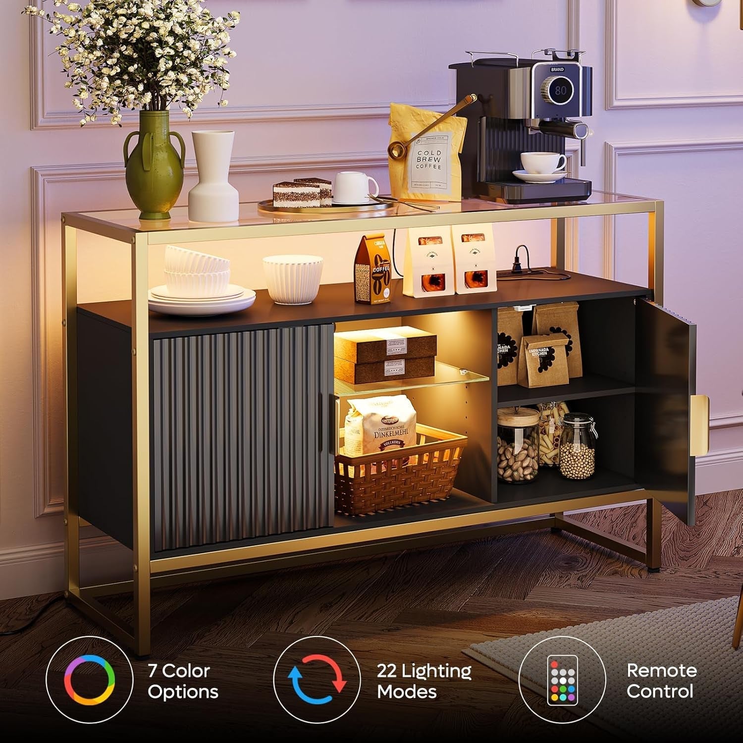 Classic Black 47 Inch Coffee Bar Cabinet With Power Outlet-3