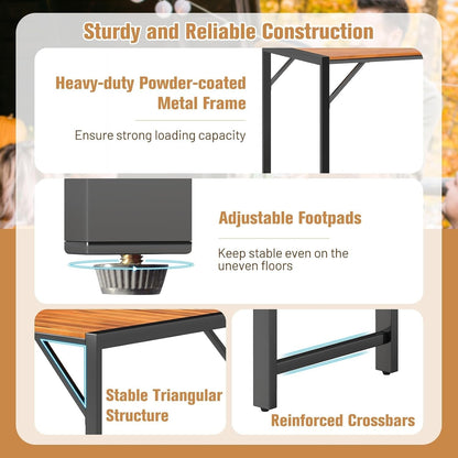 3 Pieces Patio Dining Set for 6 People, Outdoor Picnic Table & 2 Benches, 53” Acacia Wood Dining Table W/Metal Frame, Space-Saving Dinette Set for Garden Porch Poolside Yard Balcony-3