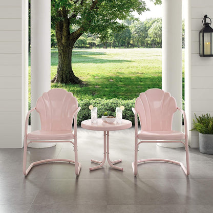Tulip 3-Piece Outdoor Chair and Side Table Set, Retro Metal Patio Conversation Sets, Pink-4
