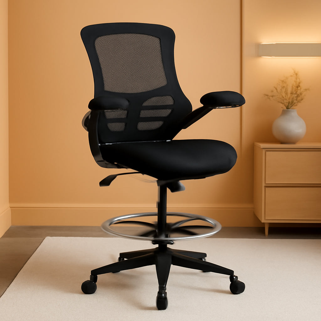 Kelista Mid-Back Swivel Office Chair with Adjustable Seat Height, Ergonomic Mesh Desk Chair with Flip-Up Armrests, Black-0