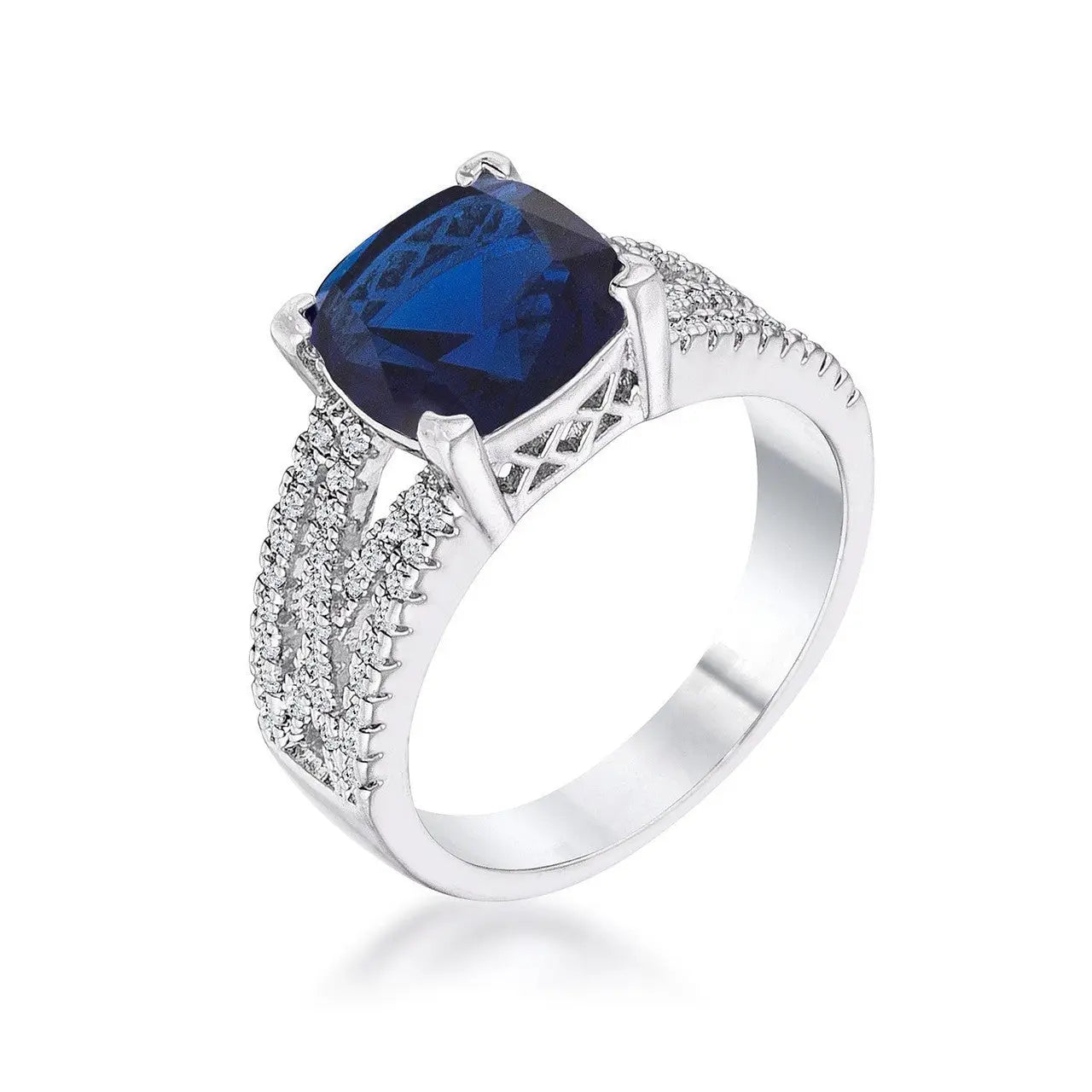 3ct Elegant Silvertone Criss-Cross Sapphire Blue CZ Engagement Ring - Rings