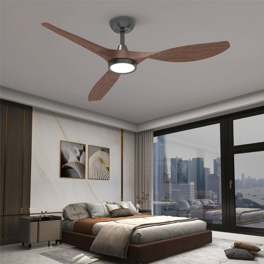 Ceiling Fans with Lights and Remote, 52 Inch Large Airflow Indoor Ceiling Fans with Quiet DC Motor and 3 Colour Temperature Black Noiseless ABS Fan Blades (Dark Woodgrain)-0