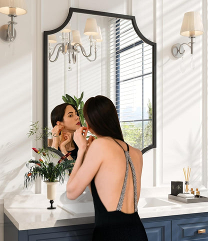 30"X40" Large Black Bathroom Mirror for Wall, Gold Scalloped Vanity Mirror Bevelled Framed Decorative Mirror for Master Bath Half Bath Entrance Hallway Fireplace Bedroom Living Room-2