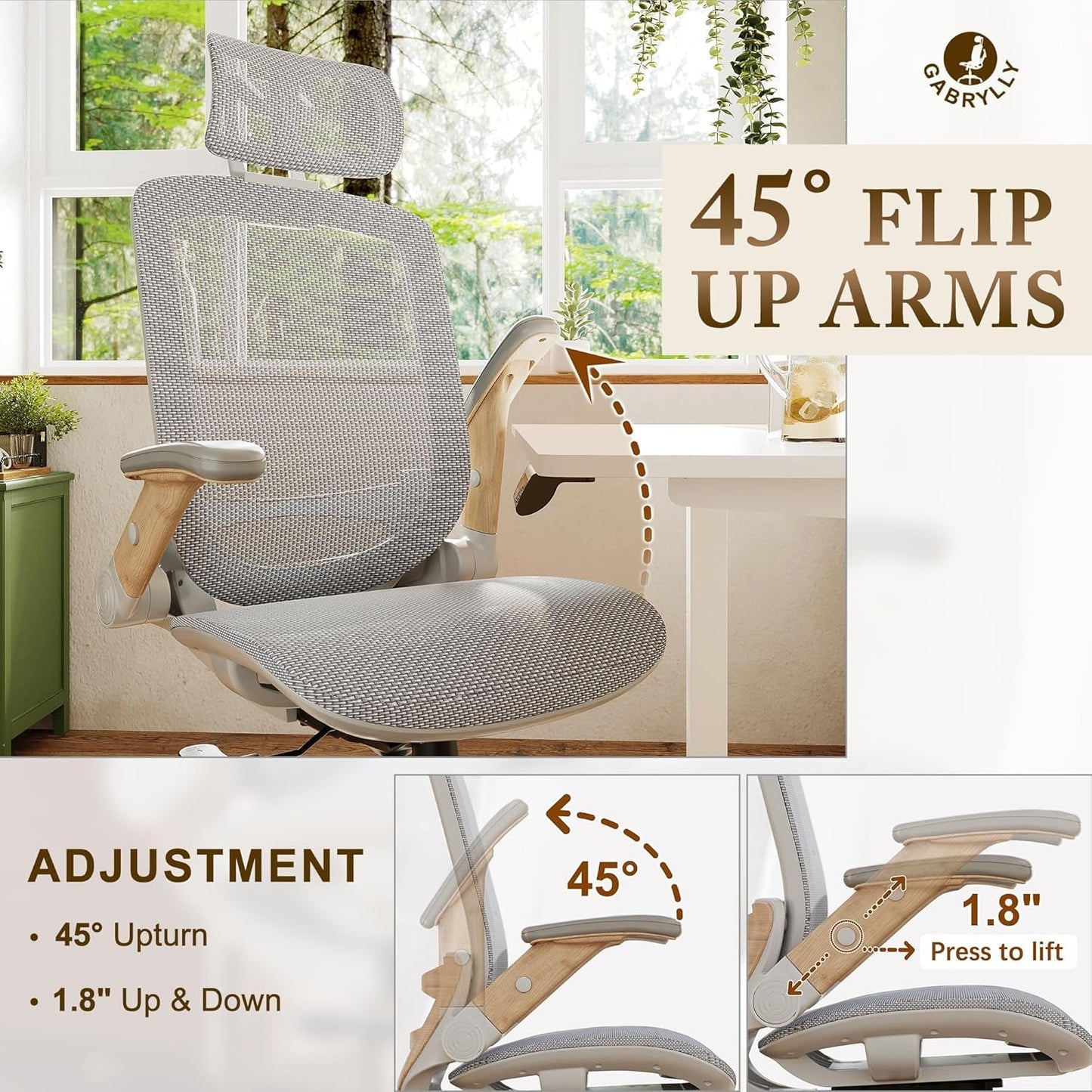 White Mesh Ergonomic Office Chair, Headrest, Tilt, 400LBS-4