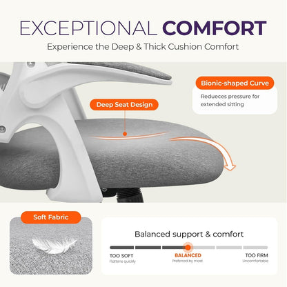 Office Desk Computer Gaming Chair with Ergonomic Lumbar Back Support Flip-Up Padded Armrest Adjustable Height and Wheels for Home or Office (Grey)-4