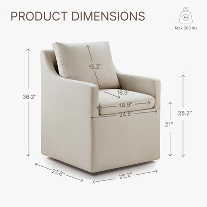 Upholstered Dining Chair with Casters Washable Cover Side Deskchair with Rollers for Diningroom Living Room,Set of 2,Flax Beige-1