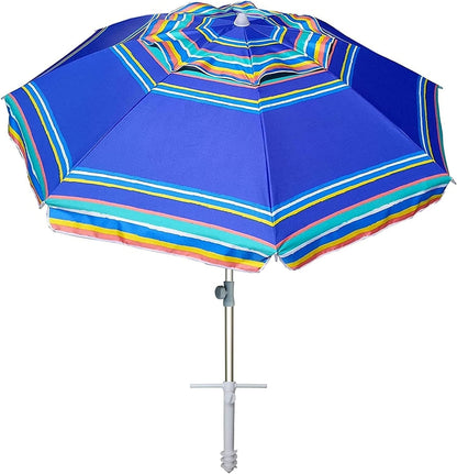 7Ft Heavy Duty High Wind Beach Umbrella Parasols with Sand Anchor & Tilt Sun Shelter, UV 50+ Protection Outdoor Sunshade Umbrellas Carry Bag for Patio Garden Pool Backyard Stripe Blue-0