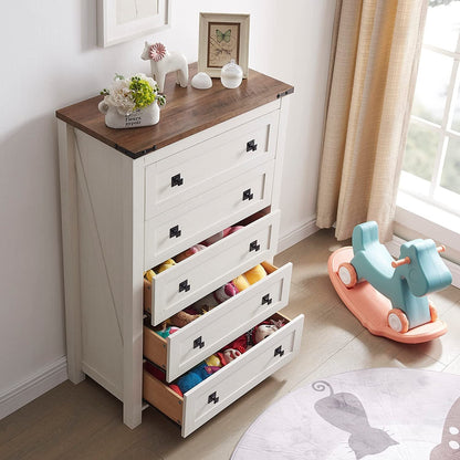 Rustic Tall Chest of Drawers, Antique White-3