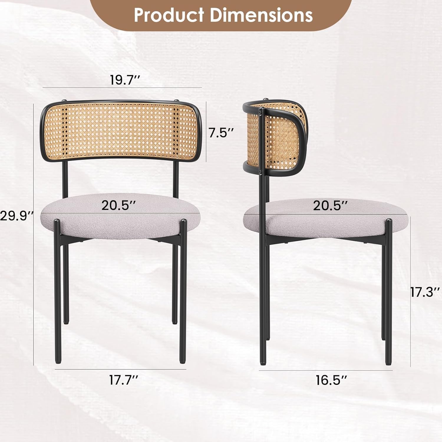 Gray Rattan Back Mid-Century Modern Dining Chairs Set-2