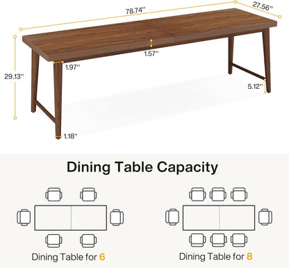 78.7 Inch Walnut Dining Table With Metal Legs Mid Century-1