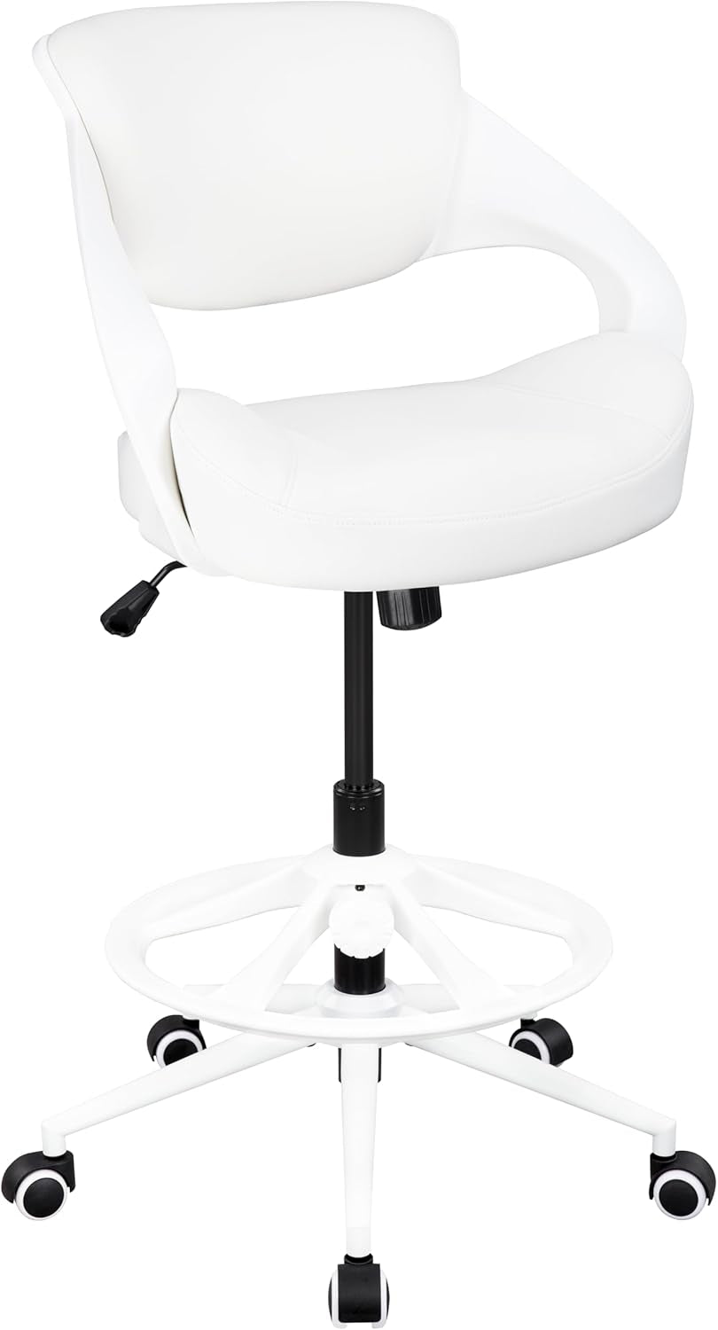 Ergonomic Drafting Chair,Standing Computer Desk Chair,Foot Ring,Lumbar Support,Swivel Task Chair - White-0