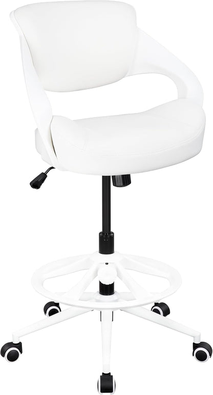Ergonomic Drafting Chair,Standing Computer Desk Chair,Foot Ring,Lumbar Support,Swivel Task Chair - White-0