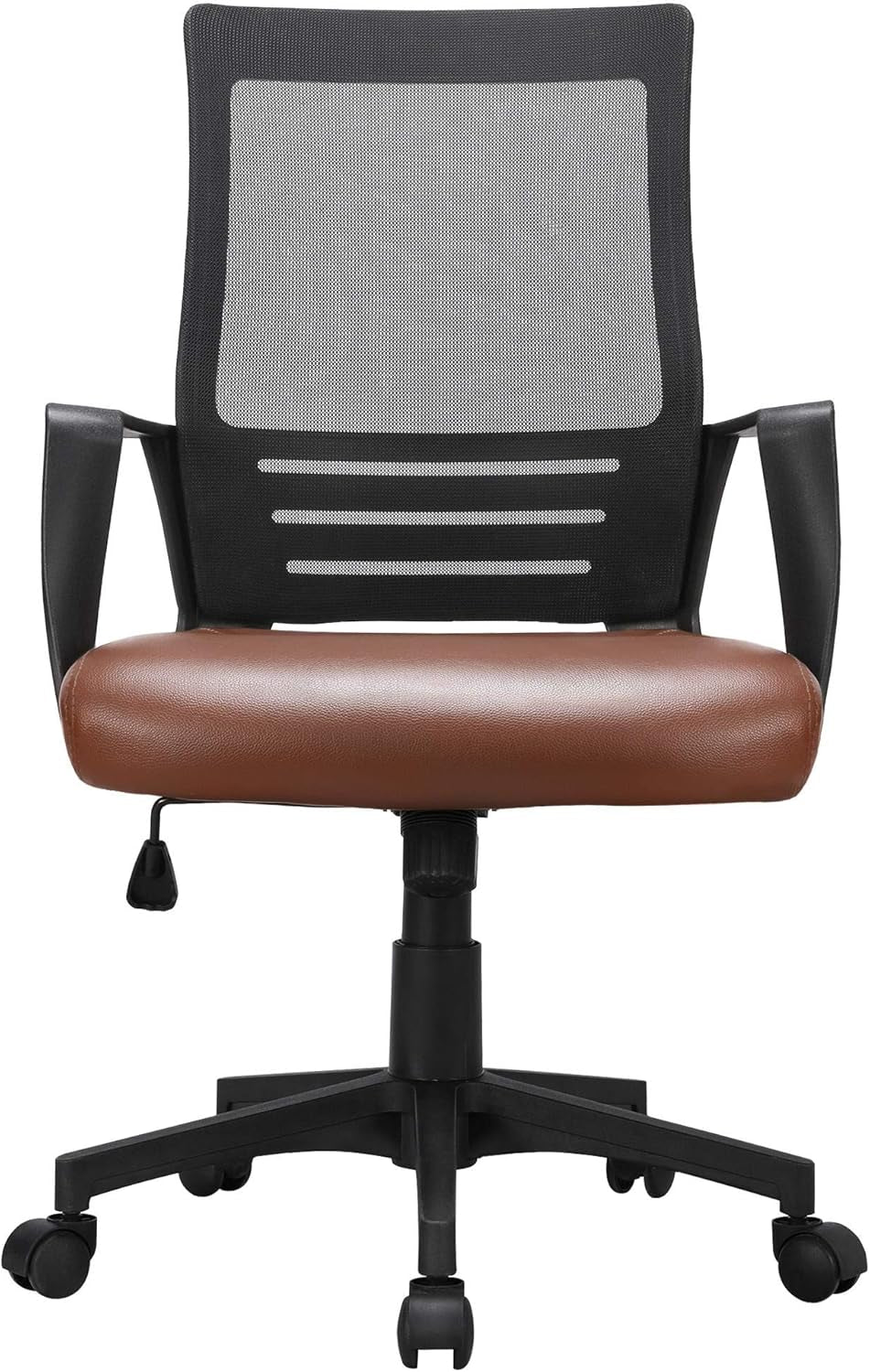 Ergonomic Home Office Chair Leather and Mesh Combine Desk Chair Rolling Swivel Adjustable Mesh Chair with Lumbar Support and Armrests for Office and Home, Brown-0