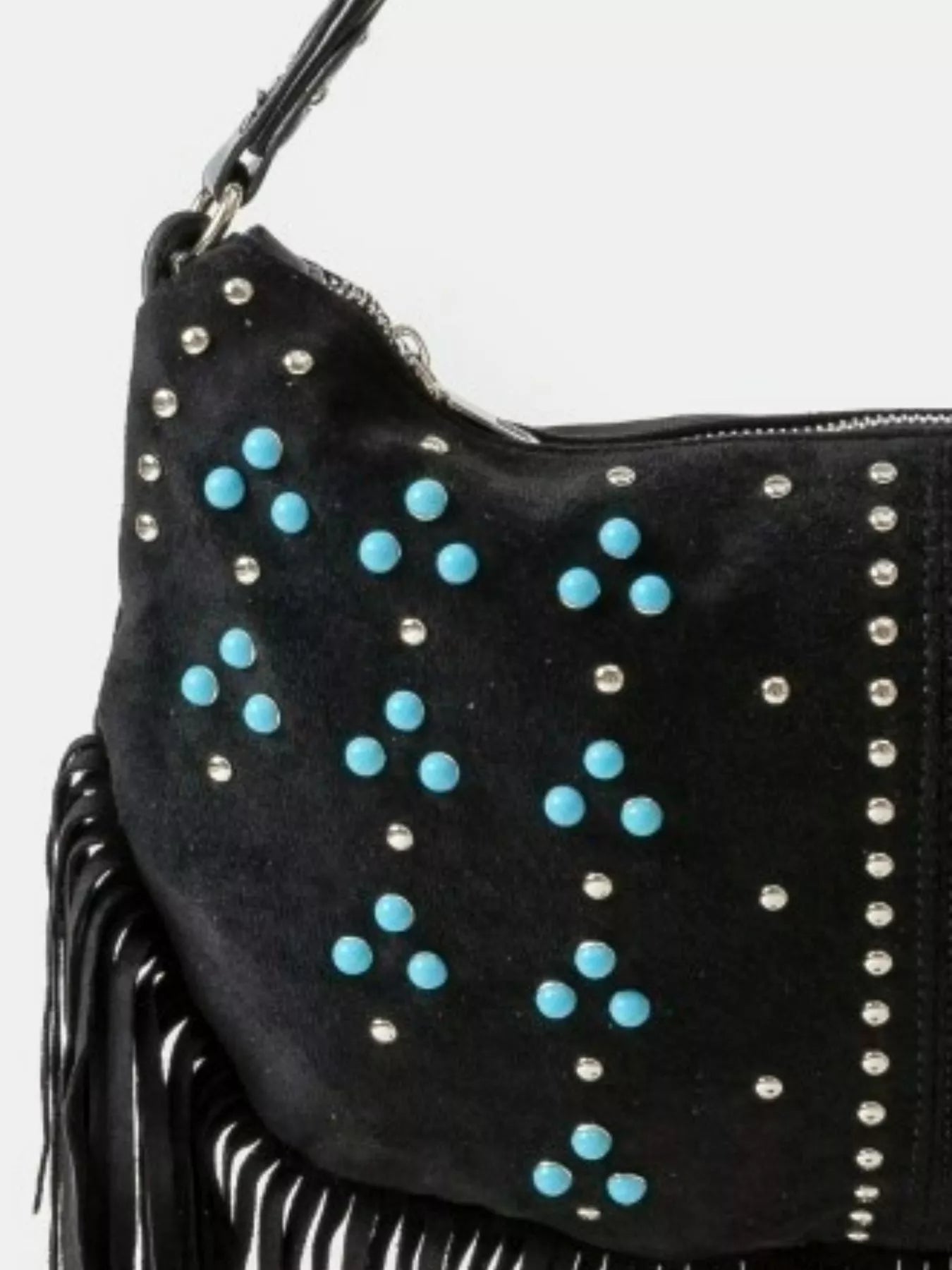 Fame Studded Pattern Multi Fringe Hobo Shoulder Bag