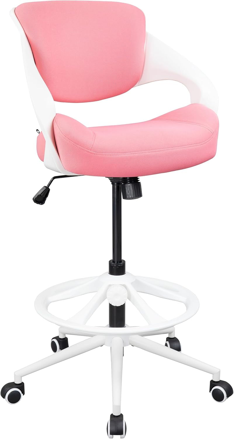 Ergonomic Drafting Chair,Standing Computer Desk Chair,Foot Ring,Lumbar Support,Swivel Task Chair-Pink-0