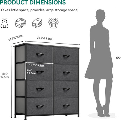 Dresser for Bedroom, Tall Dresser with 8 Drawers, Storage Tower with Fabric Bins, Chest of Drawers for Closet & Living Room-2
