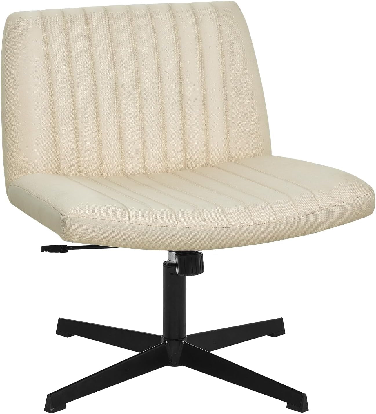 Criss Cross Chair,Armless Cross Legged Office Chair,Wide Comfty Desk Chair with No Wheels Modern Height Adjustable,Swivel Fabric Vanity Chair Computer Task Chair (Pack of 1, Beige)-0