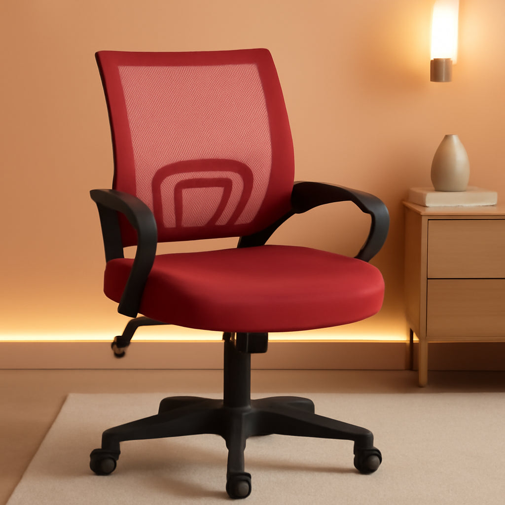 Office Chair Desk Chair Mid Back Mesh Task Chair Computer Chair Ergonomic Rolling Swivel Chair Adjustable Executive Chair with Lumbar Support Armrests, Red-0