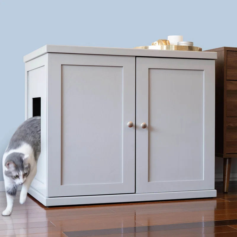 Wooden Contemporary Cat Litter Box Enclosure Cabinet Drawer-0