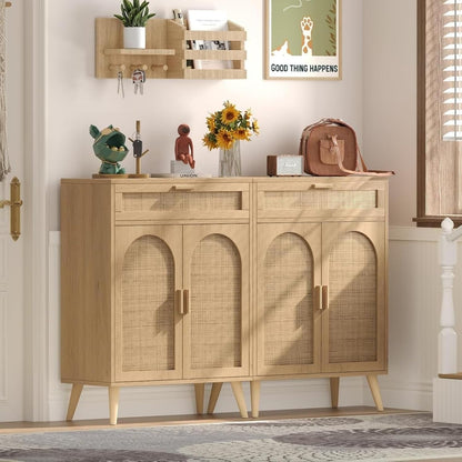 Natural Rattan Storage Cabinet Buffet Sideboard Drawers-4