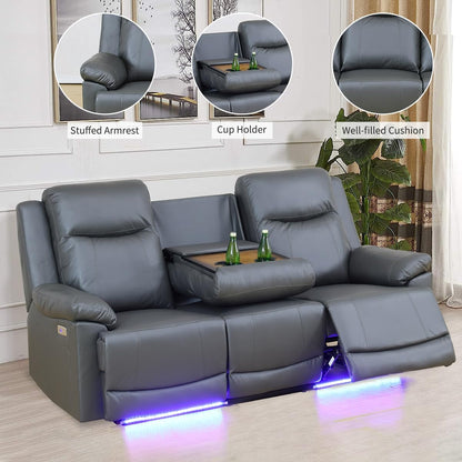Power Recliner Sofa Set with LED Lights,Leather Living Room Furniture Set with USB Port/Storage Console/Cup Holders,Reclining Sofa Set for House/Home Theater(Sofa&Loveseat 2 Pieces)-4