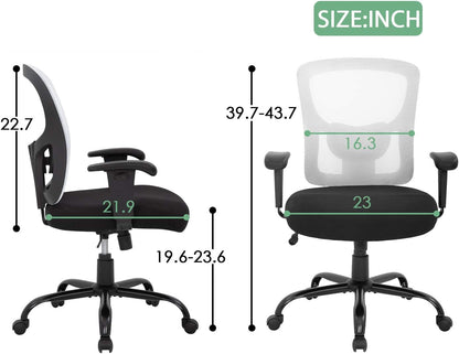 Big and Tall Office Chair 400Lbs Desk Chair Mesh Computer Chair with Lumbar Support Wide Seat Adjust Arms Rolling Swivel High Back Task Executive Ergonomic Chair for Home Office (White)-2