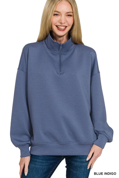 Zenana Scuba Quarter-Zip Sweatshirt
