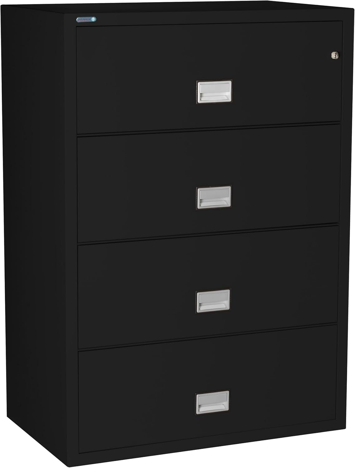 Lateral 38 Inch 4-Drawer Fireproof File Cabinet with Key Lock, Water Seal, Black,-0