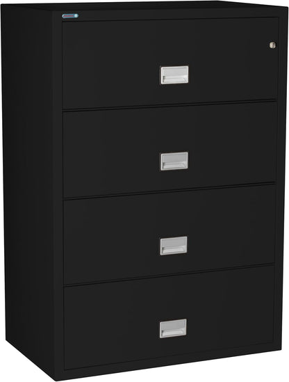 Lateral 38 Inch 4-Drawer Fireproof File Cabinet with Key Lock, Water Seal, Black,-0