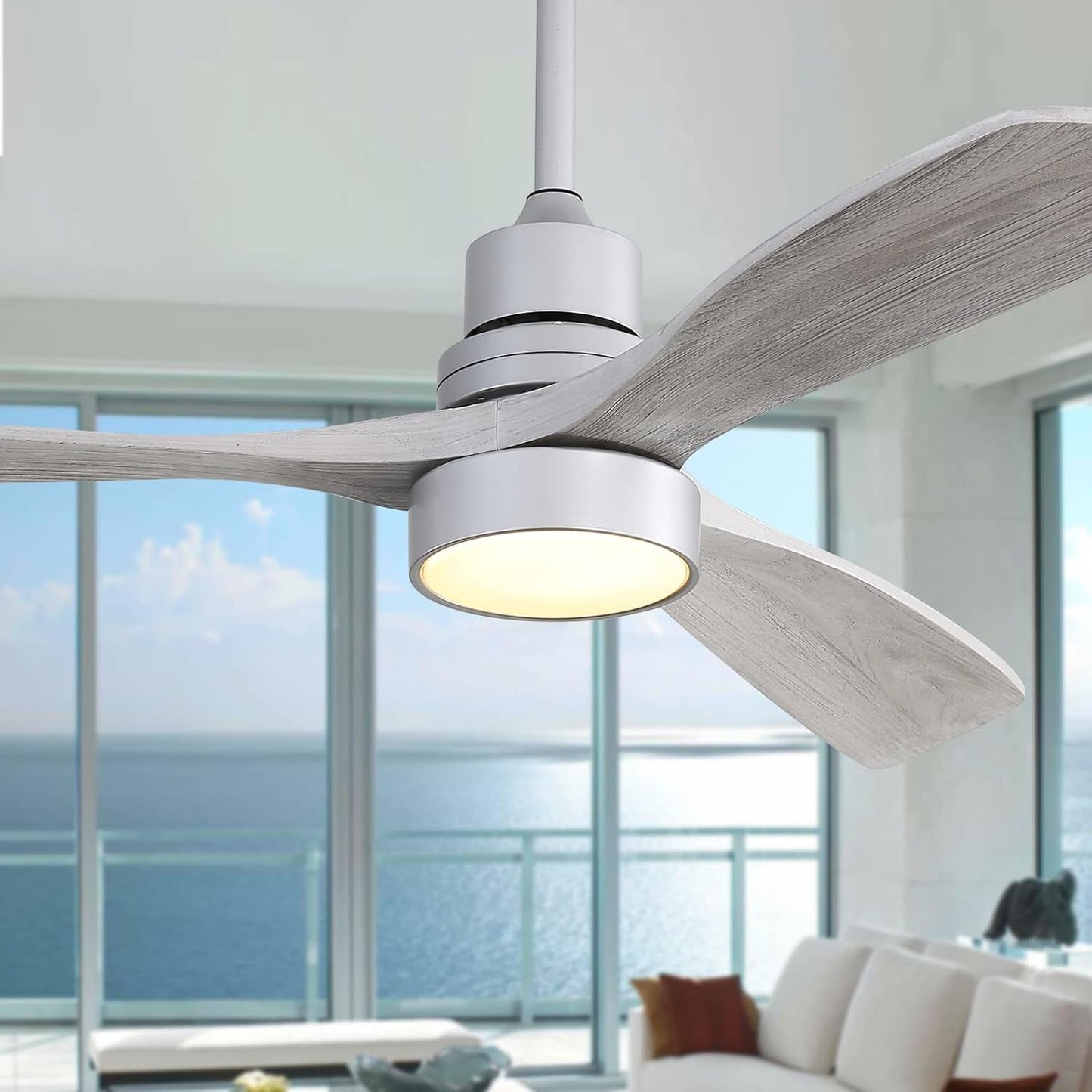 52 Inch Ceiling Fan with Lights, Low Profile Flush Mount Mordern Wood Ceiling Fan with Remote for Indoor Farmhouse Bedroom Living Room Outdoor Patio Porch, Reversible DC Motor, Noiseless-1