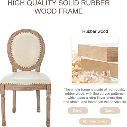 French Country Dining Chairs Set of 4, Leather Dining Chairs with Curved Backrest, Vintage French Accent Chairs for Living Room, Kitchen, Restaurant (Beige)-4