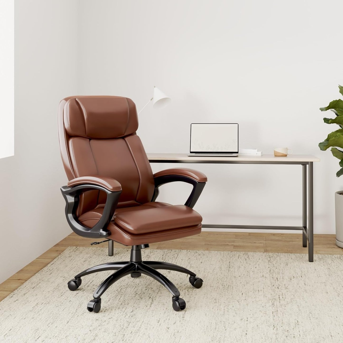 Fairbanks Big and Tall High Back Executive Office Chair, Ergonomic Gaming Computer Chair with Layered Body Pillows, Contoured Lumbar Zone, Cognac-1