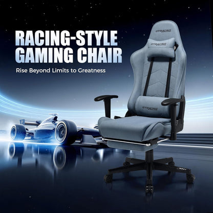 Gaming Chair Breathable Fabric, Racing Style Computer Chair for Adult, Adjustable Reclining Backrest and Lumbar Support, Stylish High Back Chair for Gaming and Office (Light Blue)-2