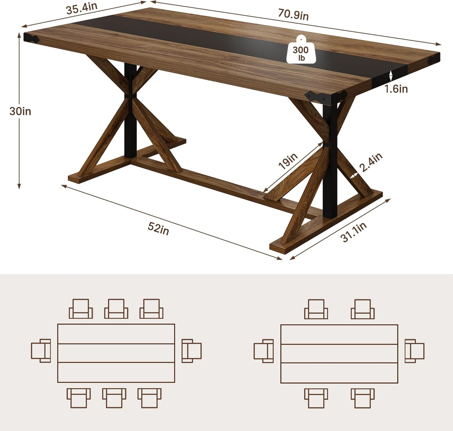 71 Inch Timbercrafted Dining Table Waterproof Surface-1