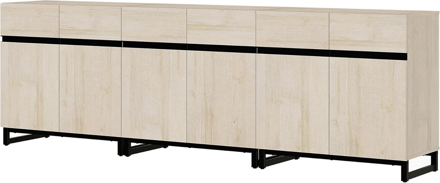 3 in 1 Multifunctional Sideboard Buffet Cabinets, Modern Sideboard with Adjustable Shelf and Metal Base, Coffee Bar Cabinet Storage Cabinet for Living Room,Kitchen,Light Oak-4