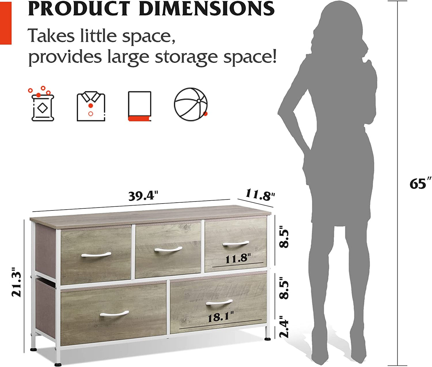 5-Drawer Wide Fabric Dresser Organizer-2