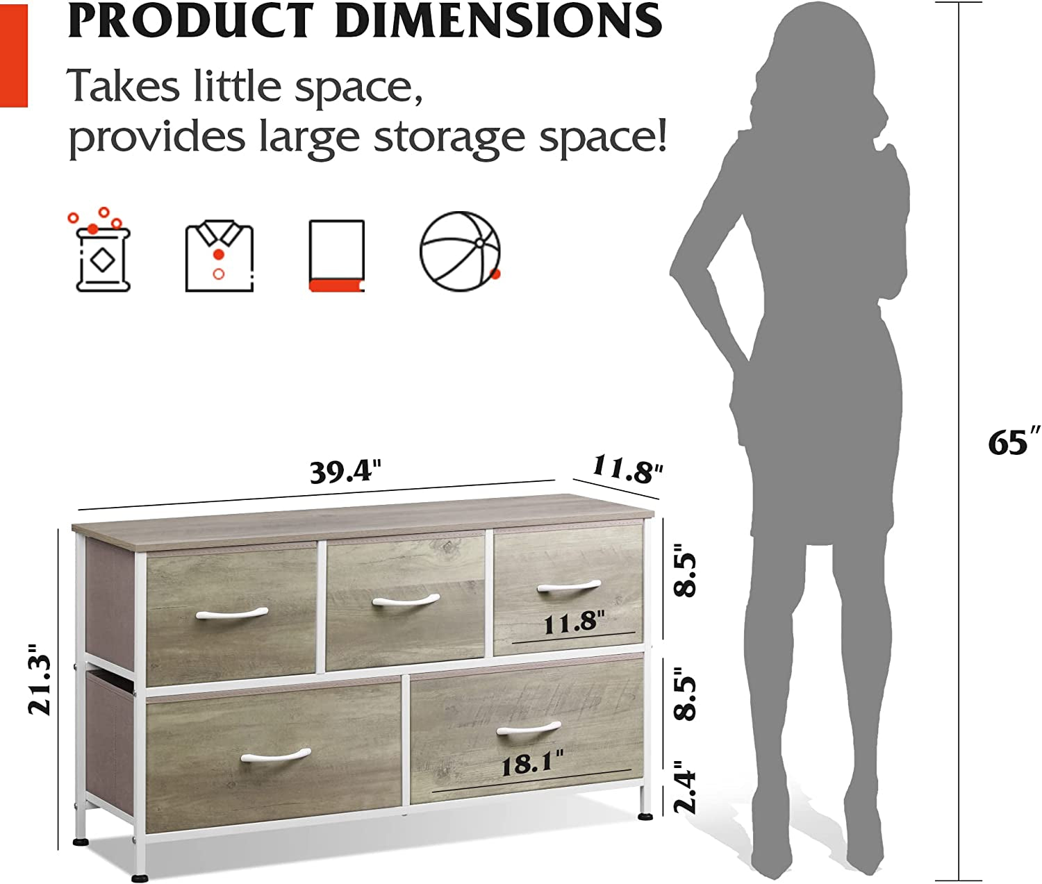 5-Drawer Wide Fabric Dresser Organizer-2