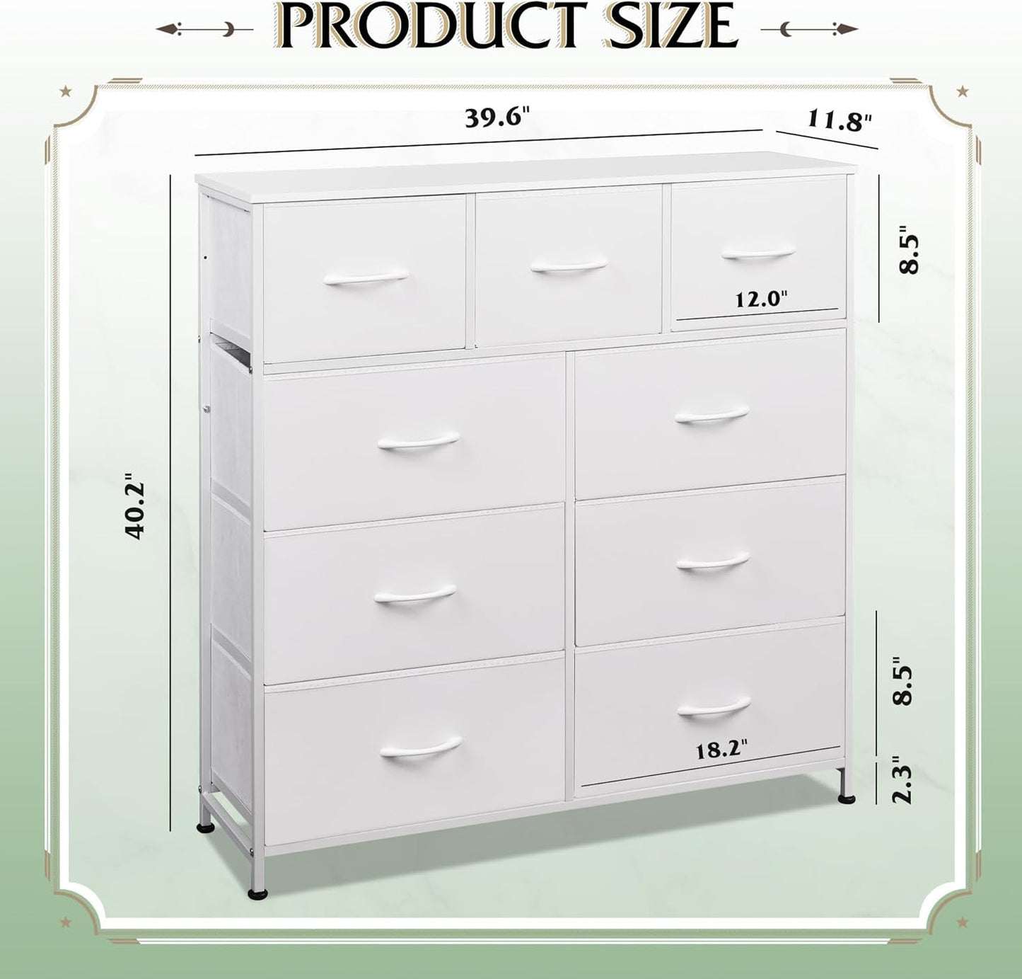 9-Drawer Dresser, Fabric Storage Tower for Bedroom, Hallway, Closet, Tall Chest Organizer Unit for Bedroom with Fabric Bins, Steel Frame, Wood Top, Easy Pull Handle, White-2