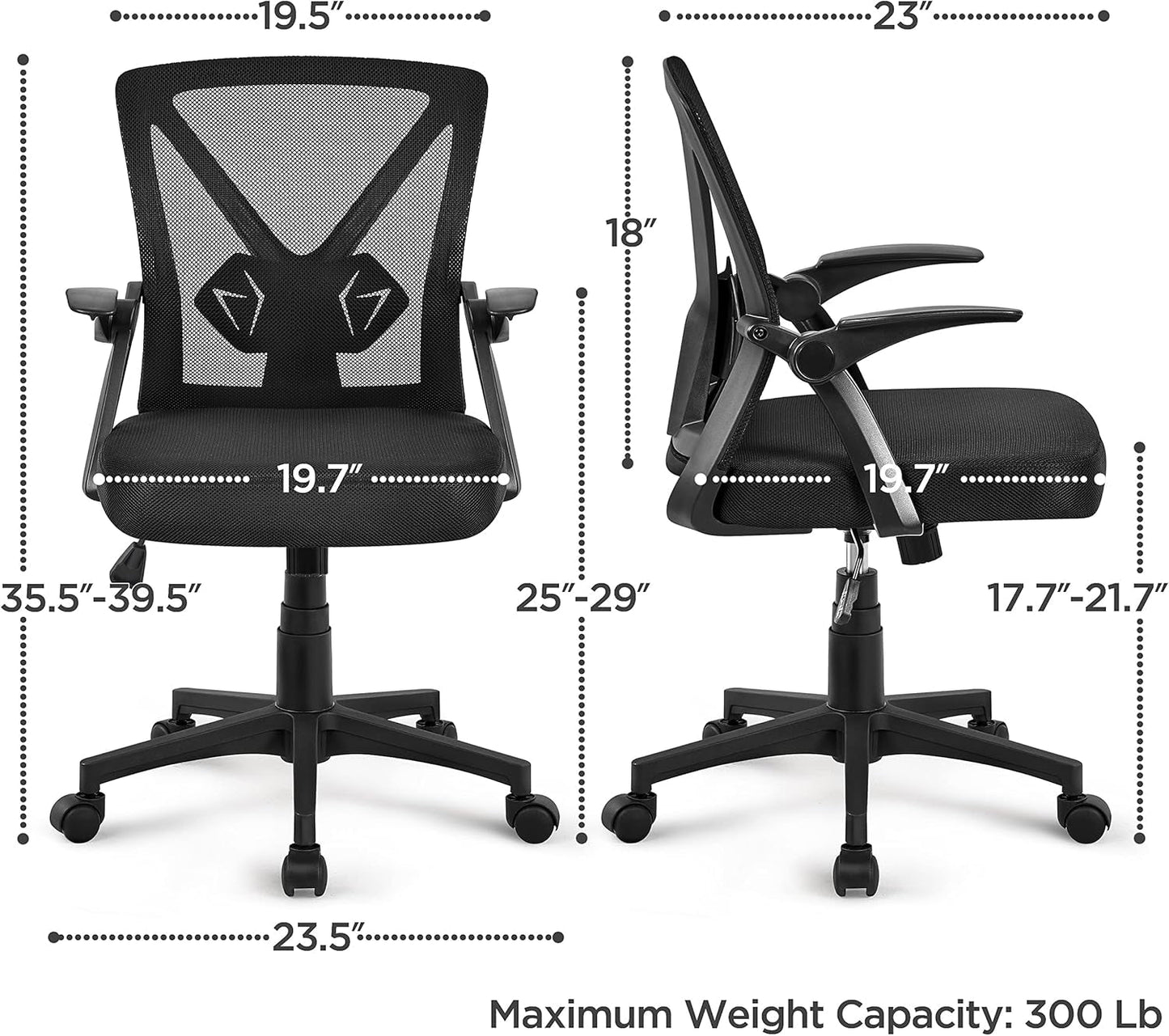 Home Office Chair Work Desk Chair Swivel Computer Mesh Chair with Flip-Up Arms Adjustable Height Lumbar Support Executive Office Task Chair for Home Office Students Study, Black-2