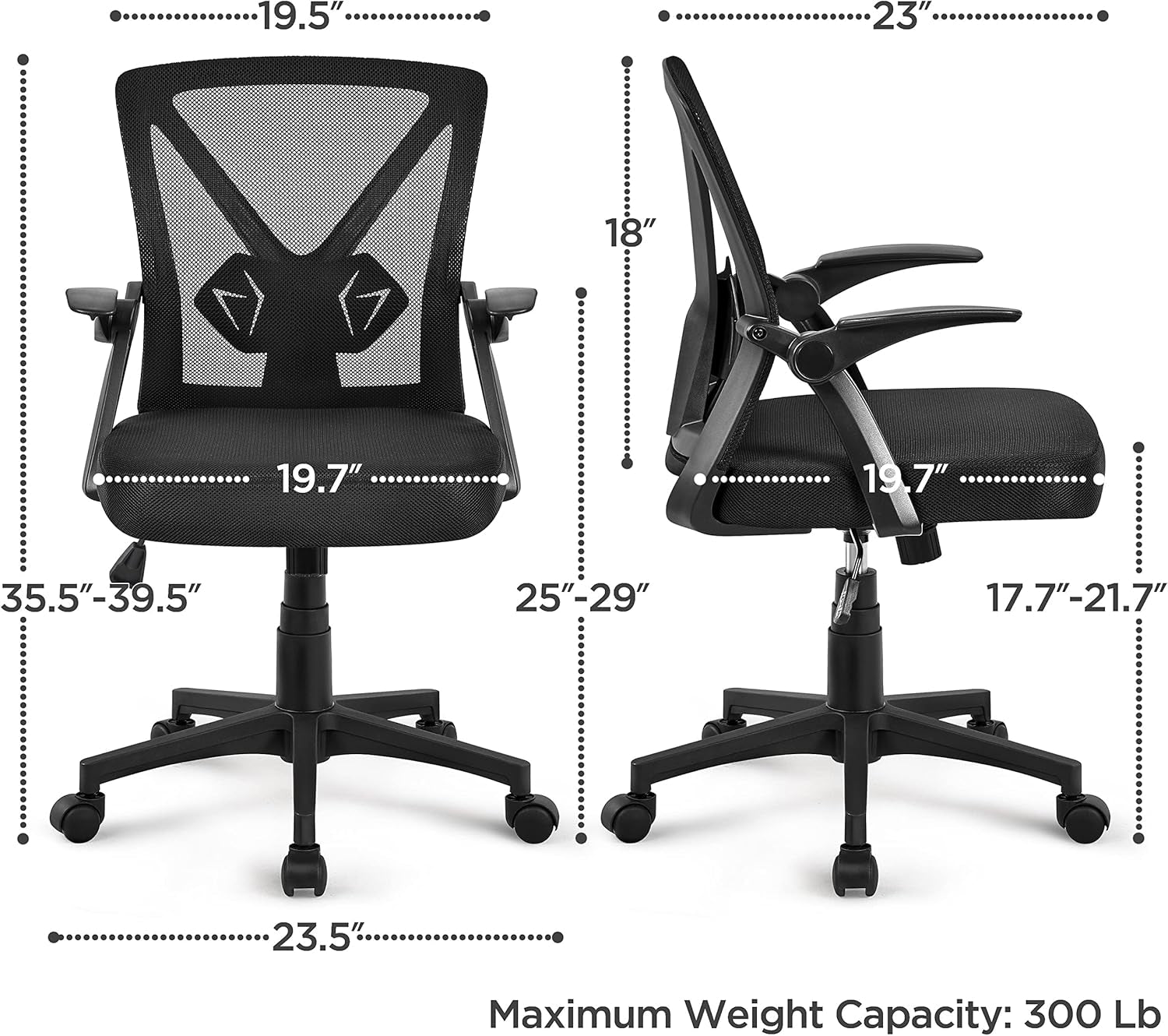 Home Office Chair Work Desk Chair Swivel Computer Mesh Chair with Flip-Up Arms Adjustable Height Lumbar Support Executive Office Task Chair for Home Office Students Study, Black-2