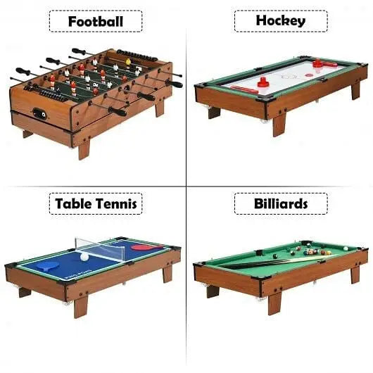 4-in-1 Combo Game Table Set Foosball Table with Billiards and Hockey - Color:Brown - Game Room