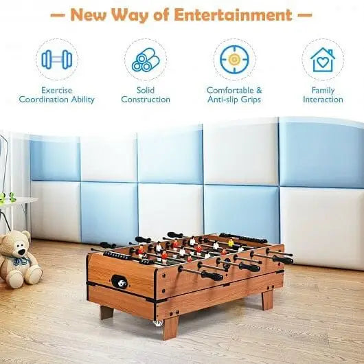 4-in-1 Combo Game Table Set Foosball Table with Billiards and Hockey - Color:Brown - Game Table