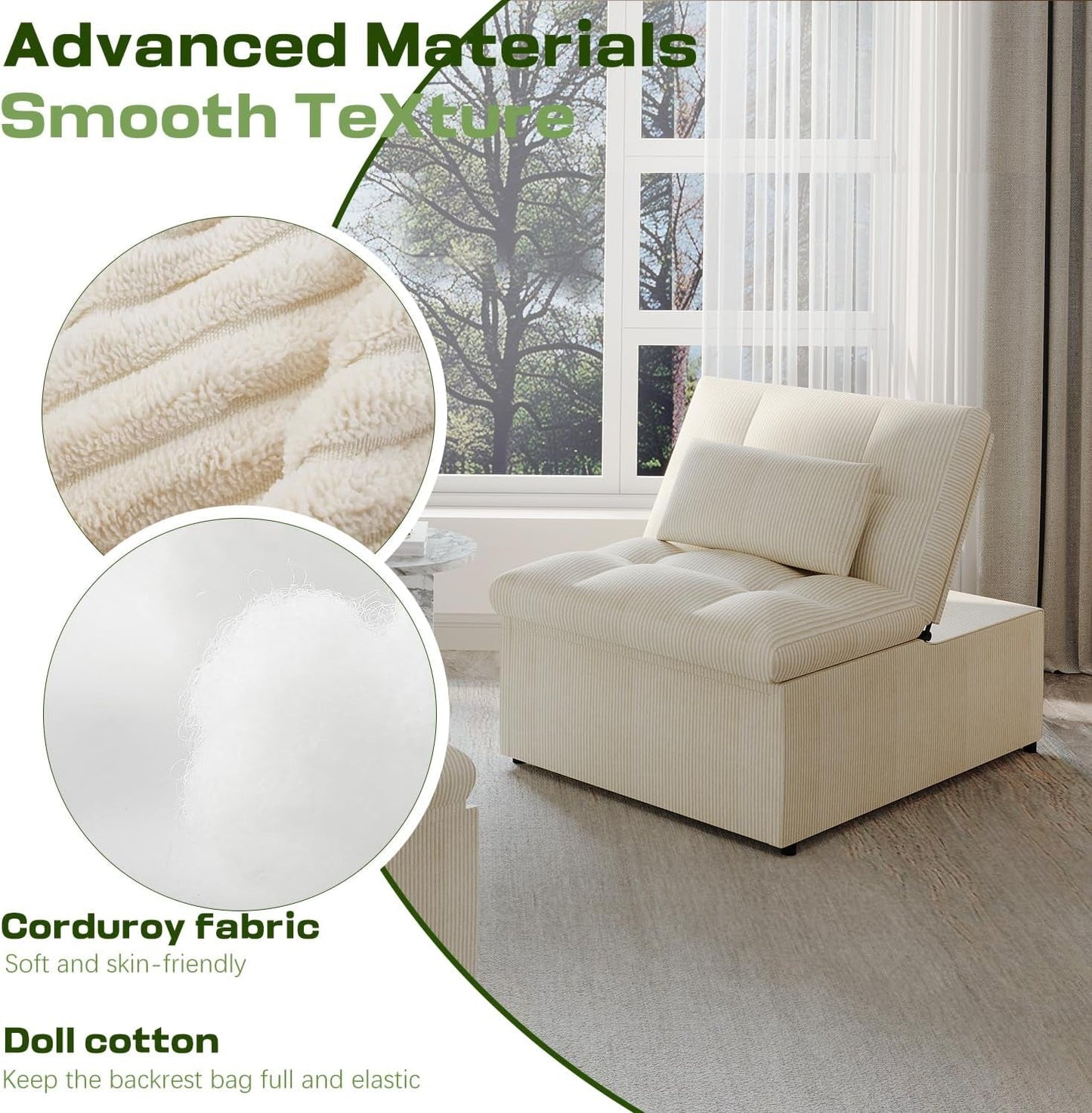 4 In 1 Convertible Sleeper Chair Bed With Pocket-4