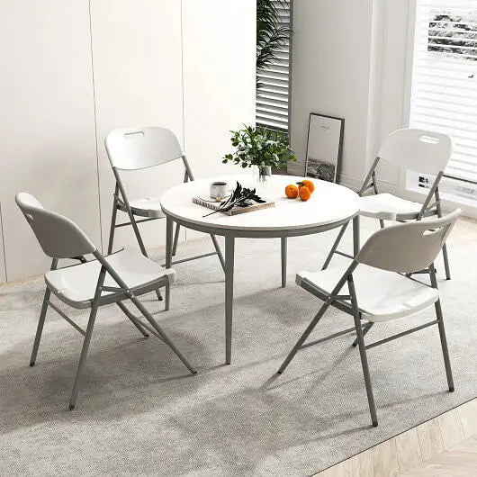 4 Pack Folding Stackable Chairs with Metal Frame and Carrying Handle-White - Color:White - Dining Chairs